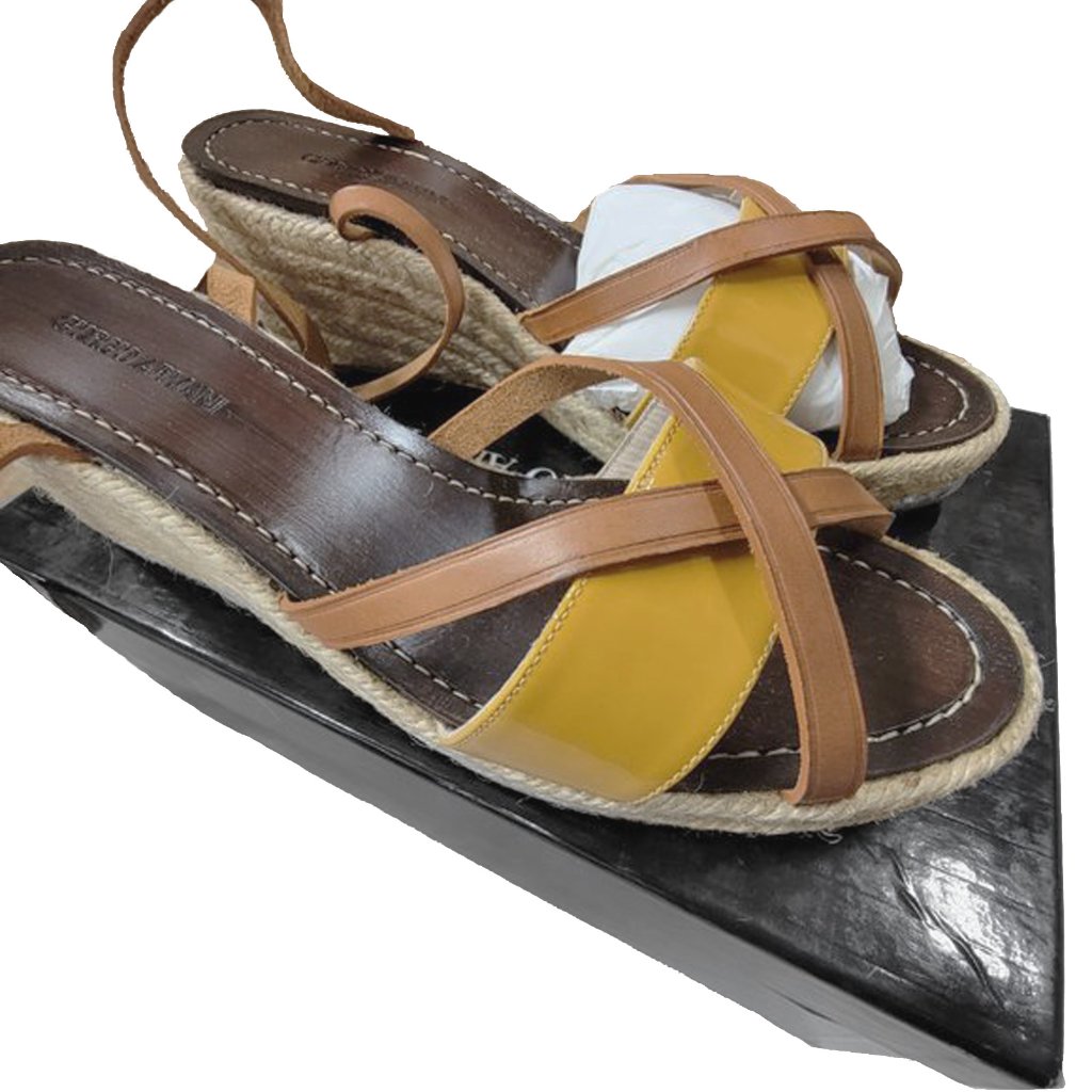 New Giorgio Armani Espadrille Sandals Shoes! E 40 Us 10 Brown & Yellow Leather